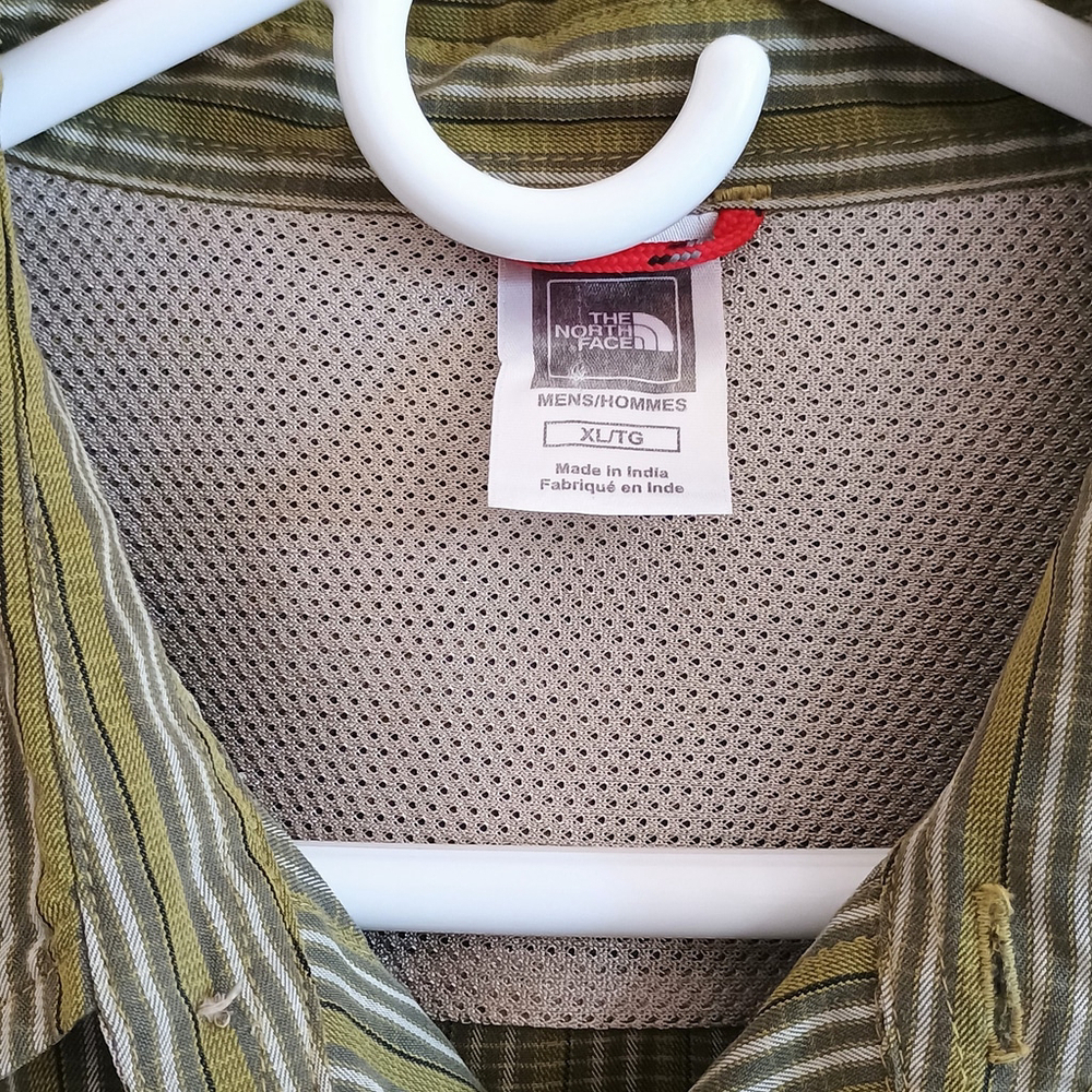 The North Face Green Striped Roll Tab Long Sleeve Outdoor Button Shirt XL - Picture 6 of 6